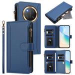 For Honor X9c 5G Global Magnetic Closure 9 Card Slots Zipper Leather Case with Hand Strap(Dark Blue)