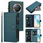 For Honor X9c 5G Global Magnetic Closure 9 Card Slots Zipper Leather Case with Hand Strap(Dark Green)