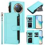 For Honor X9c 5G Global Magnetic Closure 9 Card Slots Zipper Leather Case with Hand Strap(Mint Green)