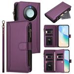 For Honor X9c Smart 5G Global Magnetic Closure 9 Card Slots Zipper Leather Case with Hand Strap(Purple)