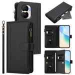 For Honor X40i 5G Magnetic Closure 9 Card Slots Zipper Leather Case with Hand Strap(Black)