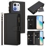 For Honor X70i 5G Magnetic Closure 9 Card Slots Zipper Leather Case with Hand Strap(Black)