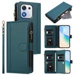 For Honor X70i 5G Magnetic Closure 9 Card Slots Zipper Leather Case with Hand Strap(Dark Green)