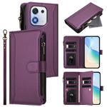 For Honor X70i 5G Magnetic Closure 9 Card Slots Zipper Leather Case with Hand Strap(Purple)