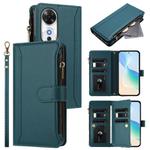 For Honor Play 60 5G Magnetic Closure 9 Card Slots Zipper Leather Case with Hand Strap(Dark Green)