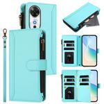 For Honor Play 60 5G Magnetic Closure 9 Card Slots Zipper Leather Case with Hand Strap(Mint Green)
