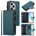 For Honor 400 Pro Magnetic Closure 9 Card Slots Zipper Leather Case with Hand Strap(Dark Green)