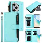 For Honor 400 Pro Magnetic Closure 9 Card Slots Zipper Leather Case with Hand Strap(Mint Green)