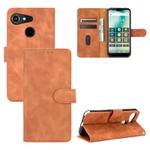 For Kyocera Gratina KYV48 Solid Color Skin Feel Magnetic Buckle Horizontal Flip Calf Texture PU Leather Case with Holder & Card Slots & Wallet(Brown)
