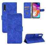 For Samsung Galaxy A70 Solid Color Skin Feel Magnetic Buckle Horizontal Flip Calf Texture PU Leather Case with Holder & Card Slots & Wallet(Blue)