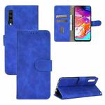 For Samsung Galaxy A70 Solid Color Skin Feel Magnetic Buckle Horizontal Flip Calf Texture PU Leather Case with Holder & Card Slots & Wallet(Blue)