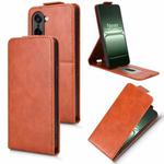 For OnePlus Ace 5 Racing Magnetic Vertical Flip Leather Phone Case with Buckle(Brown)