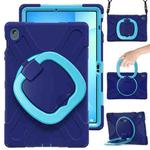 For Samsung Galaxy Tab S10 FE+ Silicone Hybrid PC Tablet Case with Holder & Shoulder Strap(Navy Blue Blue)