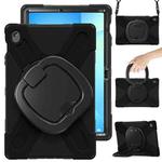 For Samsung Galaxy Tab S10 FE+ Silicone Hybrid PC Tablet Case with Holder & Shoulder Strap(Black)