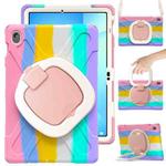 For Samsung Galaxy Tab S10 FE+ Silicone Hybrid PC Tablet Case with Holder & Shoulder Strap(Colorful Pink)