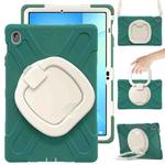For Samsung Galaxy Tab S10 FE+ Silicone Hybrid PC Tablet Case with Holder & Shoulder Strap(Emerald Green)