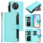 For Blackview Shark 8 / Oscal Tiger 12 Magnetic Closure 9 Card Slots Zipper Leather Case with Hand Strap(Mint Green)