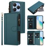 For Blackview Shark 9 5G Magnetic Closure 9 Card Slots Zipper Leather Case with Hand Strap(Dark Green)