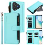 For Blackview Oscal Flat 2 / 2C Magnetic Closure 9 Card Slots Zipper Leather Case with Hand Strap(Mint Green)