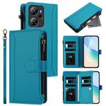 For Blackview Oscal Tiger 13 Magnetic Closure 9 Card Slots Zipper Leather Case with Hand Strap(Turquoise)