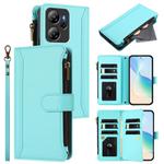 For Blackview Oscal Tiger 13 Magnetic Closure 9 Card Slots Zipper Leather Case with Hand Strap(Mint Green)