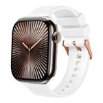 For Apple Watch 42mm / 41mm / 40mm / 38mm Plain Solid Color Rose Gold Buckle Silicone Watch Band(White)