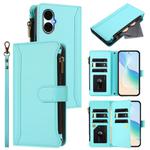 For BLU G53 Magnetic Closure 9 Card Slots Zipper Leather Case with Hand Strap(Mint Green)