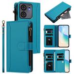 For BLU View 5 Magnetic Closure 9 Card Slots Zipper Leather Case with Hand Strap(Turquoise)