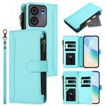 For BLU View 5 Magnetic Closure 9 Card Slots Zipper Leather Case with Hand Strap(Mint Green)