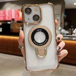 For iPhone 15 Plus Space Shield MagSafe Holder Shockproof Phone Case(Desert Gold)