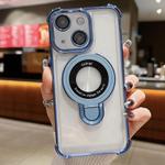 For iPhone 14 Plus Space Shield MagSafe Holder Shockproof Phone Case(Sierra Blue)