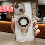 For iPhone 14 Space Shield MagSafe Holder Shockproof Phone Case(Desert Gold)