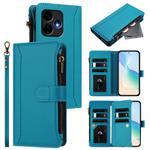For Boost Mobile Celero 5G+ 2024 Magnetic Closure 9 Card Slots Zipper Leather Case with Hand Strap(Turquoise)