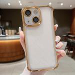 For iPhone 15 Electroplating Space TPU Four-corner Shockproof Phone Case with Lens Film(Desert Gold)