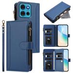 For Motorola Moto G75 5G Magnetic Closure 9 Card Slots Zipper Leather Case with Hand Strap(Dark Blue)