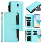 For Nokia C01 Plus / C1 2nd Edition Magnetic Closure 9 Card Slots Zipper Leather Case with Hand Strap(Mint Green)