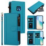 For Nokia XR20 Magnetic Closure 9 Card Slots Zipper Leather Case with Hand Strap(Turquoise)