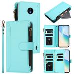 For Nokia C10 / C20 Magnetic Closure 9 Card Slots Zipper Leather Case with Hand Strap(Mint Green)