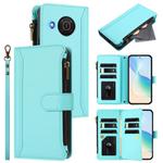For Nokia X20 / X10 Magnetic Closure 9 Card Slots Zipper Leather Case with Hand Strap(Mint Green)