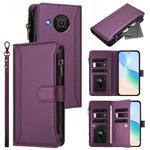 For Nokia X20 / X10 Magnetic Closure 9 Card Slots Zipper Leather Case with Hand Strap(Purple)
