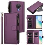 For Nokia 6.3 / G20 / G10 Magnetic Closure 9 Card Slots Zipper Leather Case with Hand Strap(Purple)