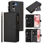 For Fujitsu Arrows We2 Plus Magnetic Closure 9 Card Slots Zipper Leather Case with Hand Strap(Black)