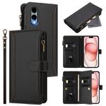 For Fujitsu Arrows We2 Magnetic Closure 9 Card Slots Zipper Leather Case with Hand Strap(Black)