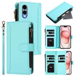 For Fujitsu Arrows We2 Magnetic Closure 9 Card Slots Zipper Leather Case with Hand Strap(Mint Green)