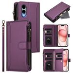 For Fujitsu Arrows We2 Magnetic Closure 9 Card Slots Zipper Leather Case with Hand Strap(Purple)