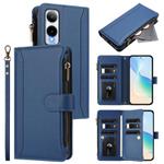 For Cricket Icon 6 Magnetic Closure 9 Card Slots Zipper Leather Case with Hand Strap(Dark Blue)