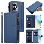 For Cricket Outlast 5G Magnetic Closure 9 Card Slots Zipper Leather Case with Hand Strap(Dark Blue)
