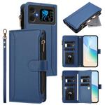 For Cubot A20 Magnetic Closure 9 Card Slots Zipper Leather Case with Hand Strap(Dark Blue)