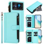 For Cubot A20 Magnetic Closure 9 Card Slots Zipper Leather Case with Hand Strap(Mint Green)