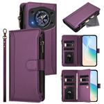 For Cubot A30 Magnetic Closure 9 Card Slots Zipper Leather Case with Hand Strap(Purple)